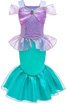 Prinses - Ariel jurk - Prinsessenjurk - Verkleedkleding - Feestjurk - Sprookjesjurk - Paars - Maat 128/134 (7/8 jaar)