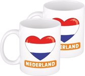 Set van 4x stuks hartjes vlag Nederland mok / beker 300 ml - Supporters/Koningsdag oranje feestartikelen