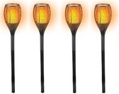 Set van 4x stuks Halloween horror decoratie solar LED tuinfakkel zwart 77 cm - Tuinverlichting/thema feestversiering