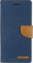 Hoesje geschikt voor Apple iPhone 12 Mini - Mercury Canvas Diary Wallet Case - Hoesje met Pasjeshouder - Blauw