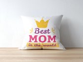 Sierkussen - Best Mom In The World - Wit - 40 Cm X 40 Cm