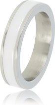 My Bendel - Keramische dames ring - zilver - wit - 4,5 mm brede dames ring met wit gepolijst keramiek - Met luxe cadeauverpakking