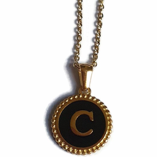 Aramat jewels -ketting-letter c- chirurgisch staal - zwart - goudkleurig-45cm - dames- rond