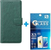 Portemonnee BookCase Hoesje + 2 Pack Screenprotector Glas Geschikt voor: Samsung Galaxy M11 - groen