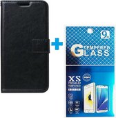Portemonnee BookCase Hoesje + 2 Pack Screenprotector Glas Geschikt voor: Samsung Galaxy M11 - zwart