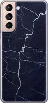 Leuke Telefoonhoesjes - Hoesje geschikt voor Samsung Galaxy S21 - Marmer Navy - Soft case - TPU - Marmer - Blauw