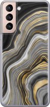 Leuke Telefoonhoesjes - Hoesje geschikt voor Samsung Galaxy S21 - Marble agate - Soft case - TPU - Tekst - Grijs