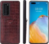 Voor Huawei P40 Pro Fierre Shann Crocodile Texture PU lederen beschermhoes met kaartsleuf (bruin)