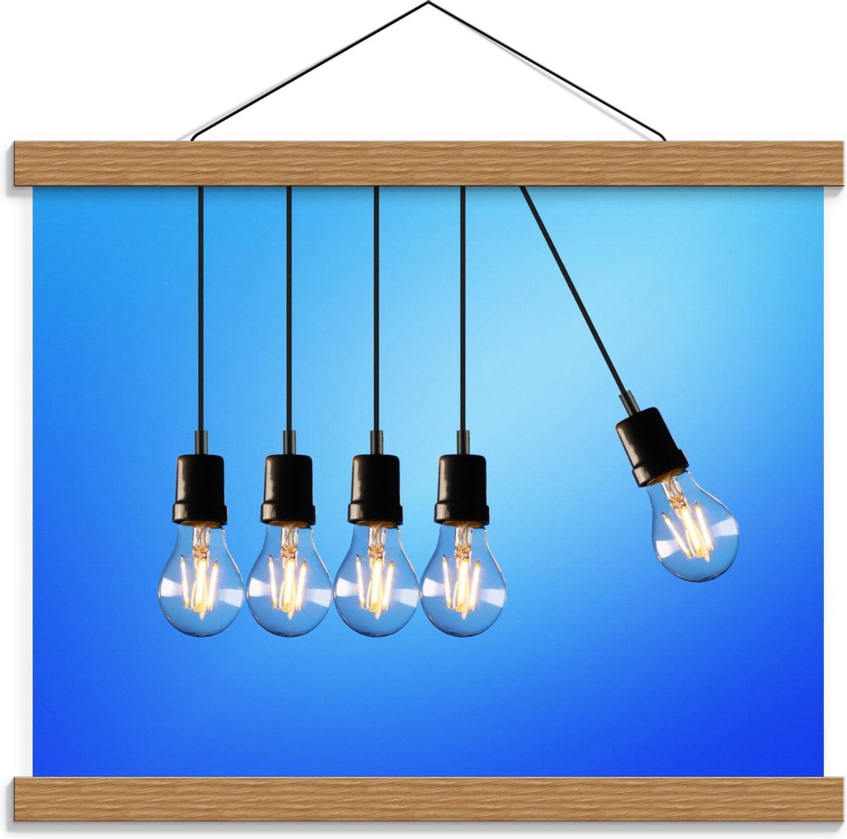 Schoolplaat – Gloeilampen voor Blauwe Achtergrond - 40x30cm Foto op Textielposter (Wanddec