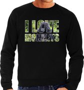 Tekst sweater I love monkeys met dieren foto van een gorilla aap zwart voor heren - cadeau trui apen liefhebber M