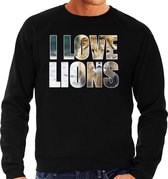 Tekst sweater I love lions met dieren foto van een leeuw zwart voor heren - cadeau trui leeuwen liefhebber 2XL