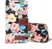 Dibase bloemenpatroon horizontale flip PU lederen tas voor iPhone XS, met houder en kaartsleuf (zwart)