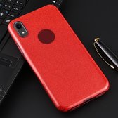 Voor iPhone XR volledige dekking TPU + pc glitterpoeder beschermende achterkant van de behuizing (rood)