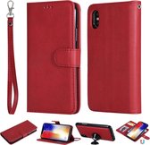 Voor iPhone X / XS Effen kleur Horizontale Flip Beschermhoes met houder & kaartsleuven & portemonnee & fotolijst & lanyard (rood)