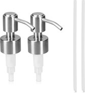Navaris 2x pompje voor zeepdispenser - Set van 2 pompjes van roestvrij staal - Geschikt voor flessen met een diameter van 22-24 mm - Zilver