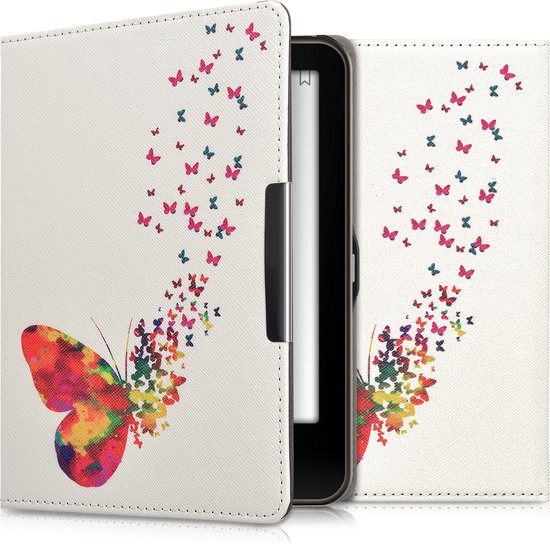 Housse kwmobile pour Tolino Vision 1 / 2 / 3 / 4 HD - Étui pour liseuse en multicolore / rose / blanc - Design Swarm Butterflies