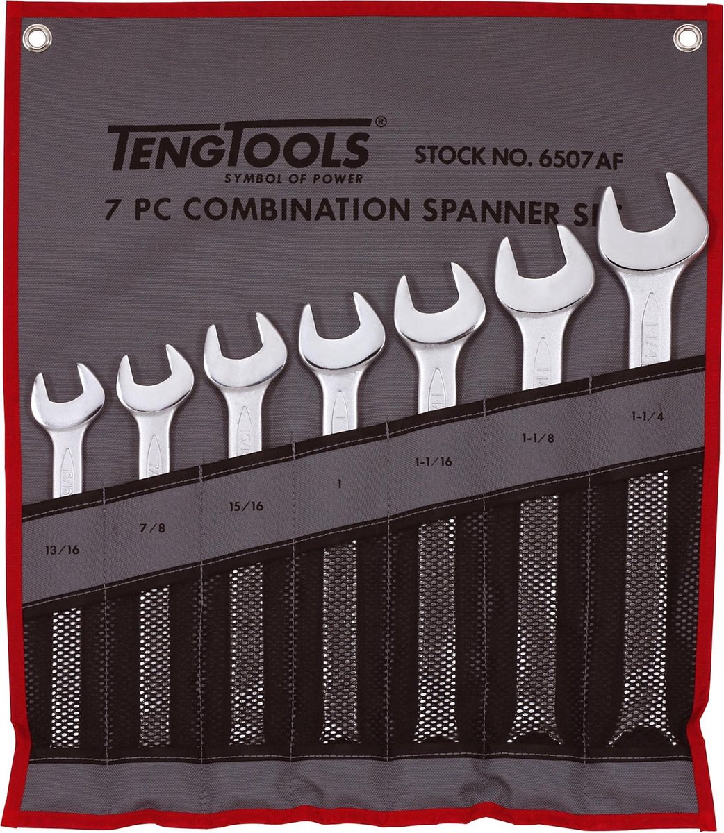 Teng Tools 6507AF 7-delige Ring-/steeksleutelset in roltas - Inches - 13/16