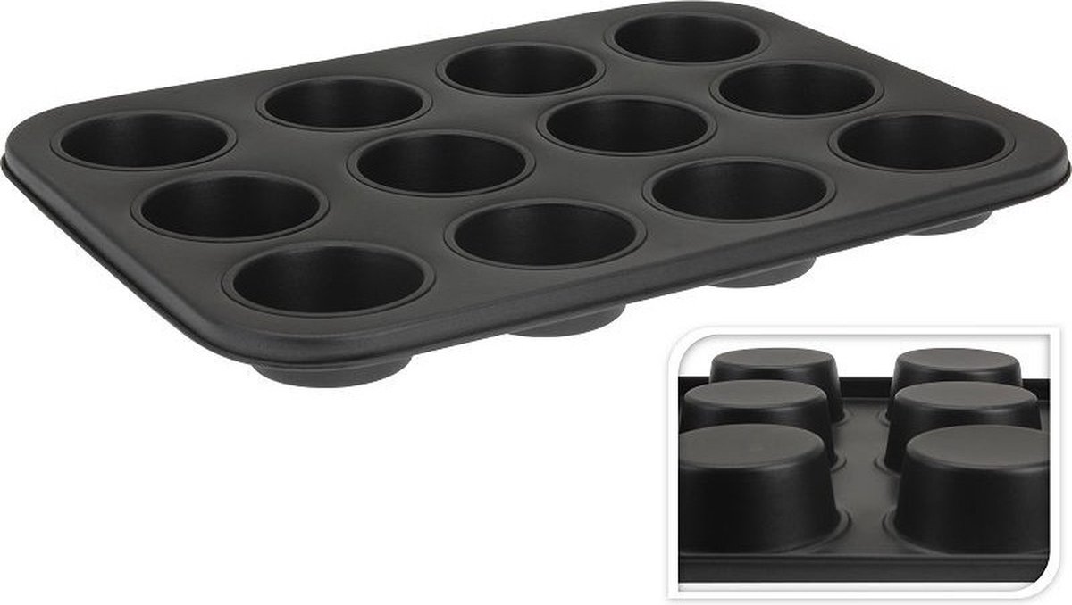La Cucina Muffin Bakvorm - Zwart, 35 x 26,5 x 3,5 cm, 12 Muffins