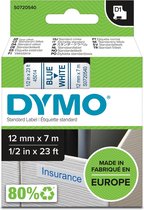 DYMO originele D1 labels | Blauwe Tekst op Wit Label | 12 mm x 7 m | zelfklevende etiketten voor de LabelManager labelprinter | gemaakt in Europa