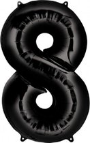 Ballon Cijfer 8 Jaar Zwart 70Cm Verjaardag Feestversiering Met Rietje