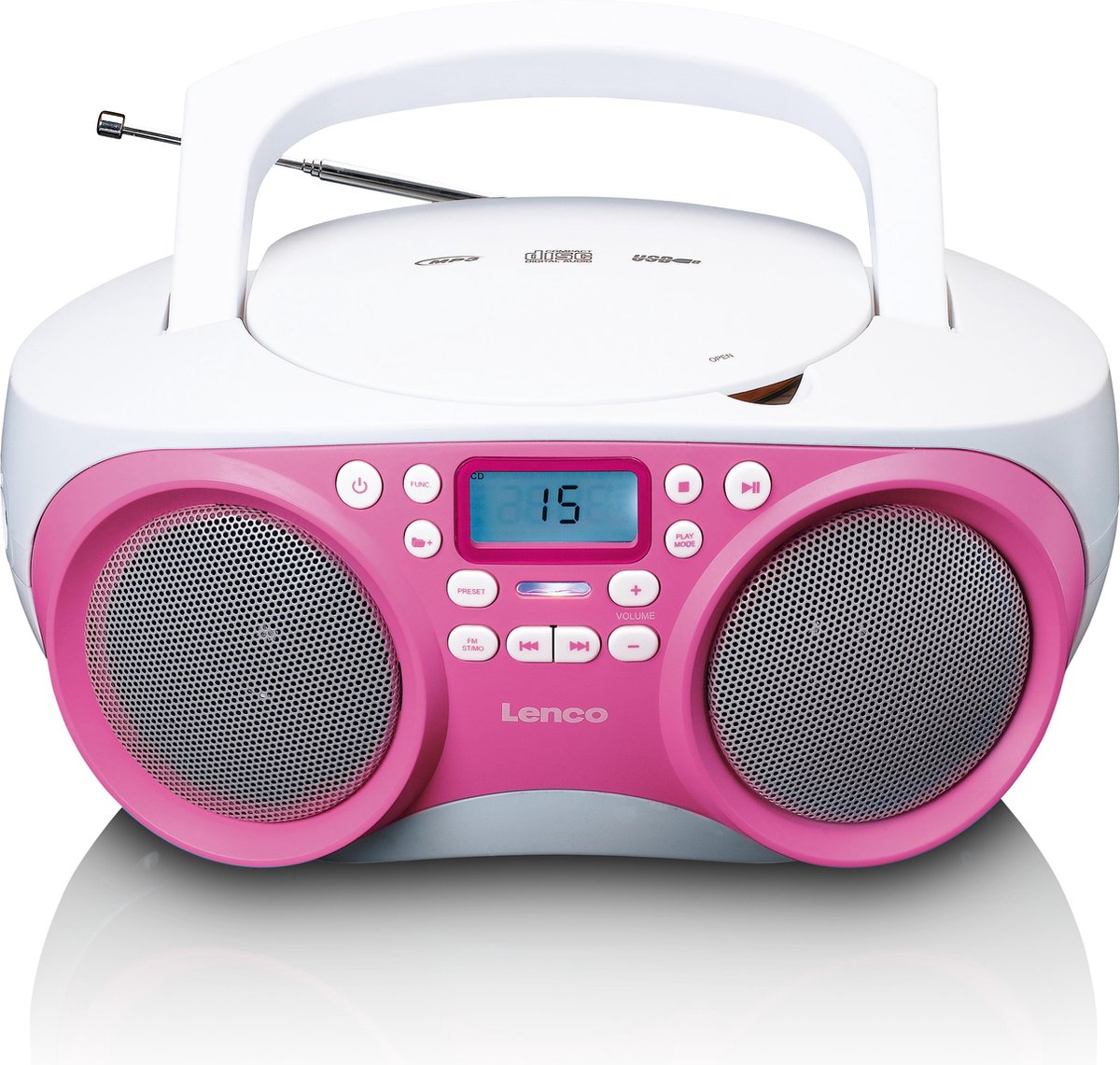 Radio portable avec lecteur cd lenco blanc-rose SCD-24PK kids