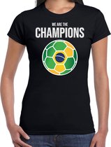 Brazilie WK supporter t-shirt - we are the champions met Braziliaanse voetbal - zwart - dames - kleding / shirt XL