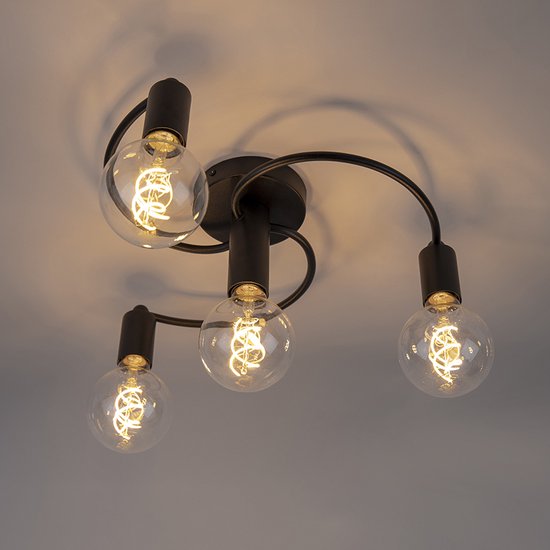 QAZQA facil - Plafonnier - 4 lampes - Ø 450 mm - Noir