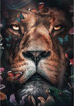 Flower Lion Aluminium 70x100 cm botanische jungle dieren wanddecoratie