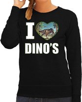 I love dino's trui met dieren foto van een dino zwart voor dames - cadeau sweater T-Rex dinosaurus liefhebber L