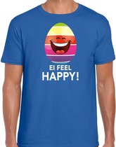 Vrolijk Paasei ei feel happy t-shirt / shirt - blauw - heren - Paas kleding / outfit XL