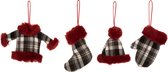 J-Line Hangers Kerstkledij Textiel Rood/Zwart/Wit Assortiment Van 4
