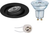 OSRAM - LED Spot Set - Parathom PAR16 927 36D - Luxino Delton Pro - GU10 Fitting - Dimbaar - Inbouw Rond - Mat Zwart - 5.5W - Warm Wit 2700K - Kantelbaar - Ø82mm