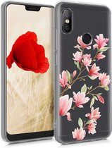 kwmobile telefoonhoesje voor Xiaomi Redmi 6 Pro / Mi A2 Lite - Hoesje voor smartphone in poederroze / wit / transparant - Magnolia design