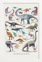 JUNIQE - Poster met houten lijst Dinosauruskaart -13x18 /Kleurrijk