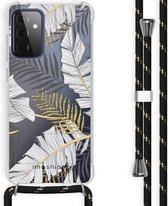iMoshion Hoesje Geschikt voor Samsung Galaxy A72 Hoesje Met Koord - iMoshion Design Hoesje met Koord - Goud / Zwart / Transparant / Glamour Botanic