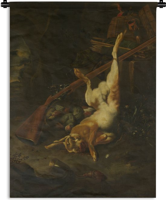 Wandkleed Melchior d'Hondecoeter - Jachtbuit met dode haas - Schilderij van Melchior d'Hondecoeter Wandkleed katoen 60x80 cm - Wandtapijt met foto