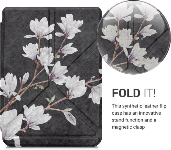 kwmobile e-reader hoesje geschikt voor Kobo Nia hoes - Ereader flip case met standaard - E reader cover van kunstleer - In taupe / wit / donkergrijs van Merkloos — afbeelding 3