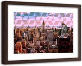 Foto in frame , Stadse Architectuur met roze lucht ,120x80cm , Multikleur , wanddecoratie