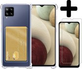 Samsung A12 Hoesje Pasjeshouder Case Met Screenprotector - Samsung Galaxy A12 Pasjeshouder Card Case Hoesje Met Screenprotector - Transparant