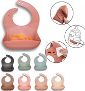 Baby-Kinder Siliconen Slabbetje met Opvangbakje | BPA ftalaatvrij | Afwasbaar - 006 Licht Dusty Roze