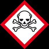 GHS06 giftige stoffen sticker, vel, rood wit 18 x 18 mm - 8 per vel
