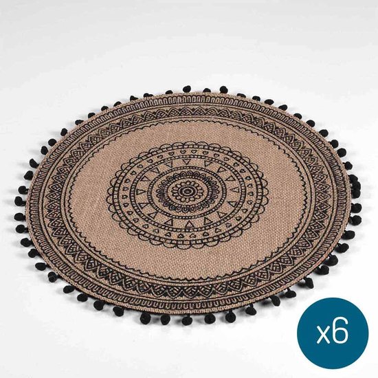 Placemat Leya Ø 38 cm Zwart 6 Stuks bol