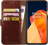 Rosso Element Book Case Wallet Hoesje Geschikt voor OnePlus 9 | Portemonnee | 3 Pasjes | Magneetsluiting | Stand Functie | Bruin
