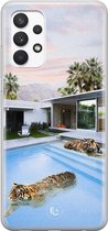 Samsung Galaxy A32 4G siliconen hoesje - Tijger zwembad - Soft Case Telefoonhoesje - Multi - Print