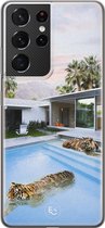 Samsung Galaxy S21 Ultra siliconen hoesje - Tijger zwembad - Soft Case Telefoonhoesje - Multi - Print
