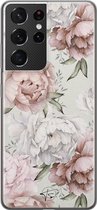 Samsung Galaxy S21 Ultra siliconen hoesje - Klassieke bloemen - Soft Case Telefoonhoesje - Beige - Bloemen