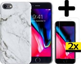 iPhone 7/8 Hoesje Marmer Case Wit Hard Cover Met 2x Screenprotector - iPhone 7/8 Case Marmer Hoesje Back Cover - Wit