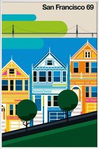 JUNIQE - Poster in kunststof lijst Vintage San Francisco 69 -20x30