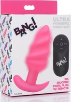 21X Vibrating Silicone Swirl Butt Plug with Remotel - Pink