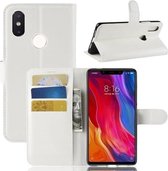 Litchi Texture horizontale lederen flip-hoes voor Xiaomi Mi 8 SE, met portemonnee & houder & kaartsleuven (wit)